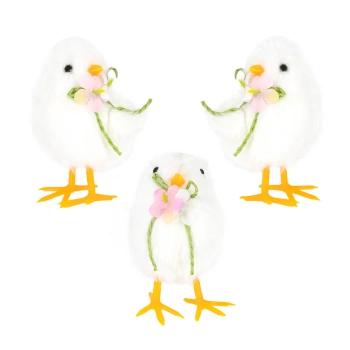 Dekoracje wielkanocne Białe kurczaki z kwiatkami 1 szt.
