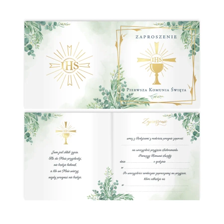 Zaproszenie na komunię Kielich IHS 10szt.