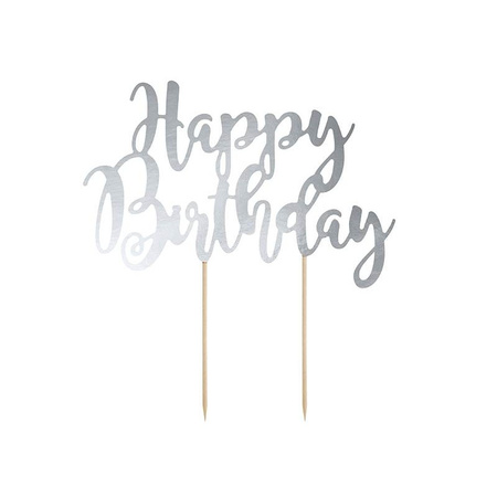 Topper na tort Happy Birthday, srebrny
