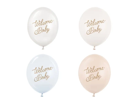 Balony 30 cm, Welcome Baby, mix niebieski(50szt)