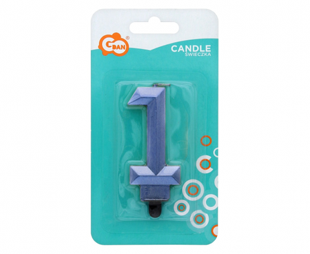 Świeczka cyferka 1 - Diament, metalik ciemnoniebieski, 7.6 cm