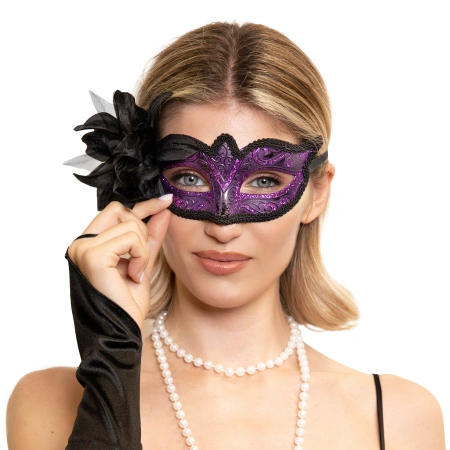 Maska karnawałowa z kwiatem fioletowa