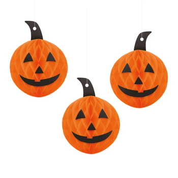 Dekoracja wisząca honeycomb Halloween Dynie 3 szt.