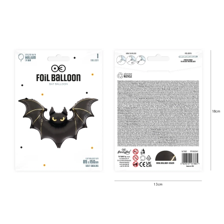 Balon foliowy Nietoperz Halloween czarny 85 x 150 cm