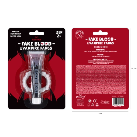 Sztuczna krew 30 ml + zęby wampira Halloween