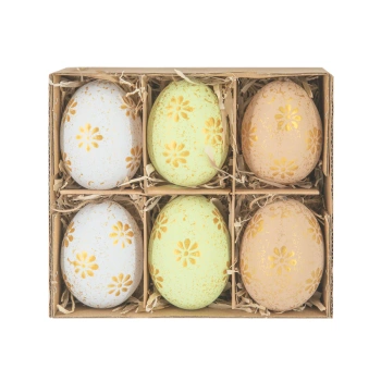 Dekoracje Wielkanocne Naturalne Wydmuszki w złote kwiatki mix 6 szt.