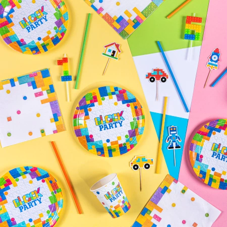 Talerzyk papierowy Klocki 18cm, 6szt.