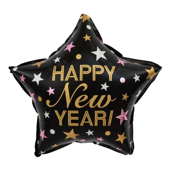Balon foliowy Gwiazda Happy New Year czarny 45cm