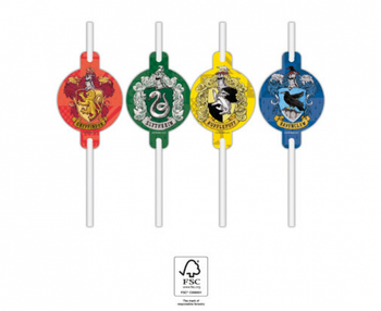 Rurki (słomki) papierowe z medalionem Harry Potter Hogwarts Houses, 4 szt.