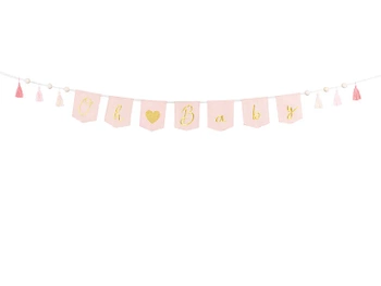 Baner Oh baby z frędzlami, jasny różowy, 2.5 m