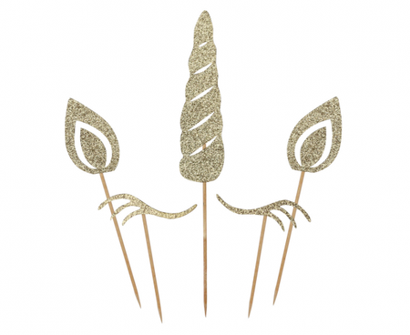 Dekoracja na tort Jednorożec, złoty brokat, 5 szt.