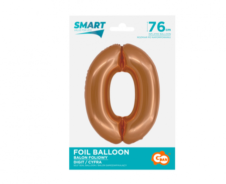 Balon foliowy Smart, Cyfra 0, miedziana, 76 cm