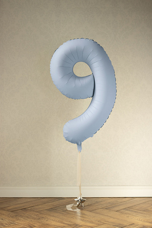 Balon foliowy Cyfra '9', 86cm, mglisty niebieski
