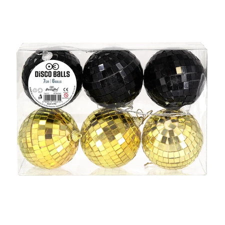 Kula Disco lustrzana czarna i złota 7cm, 6szt