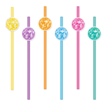Słomki papierowe Retro Disco 19,5cm 6szt. zestaw
