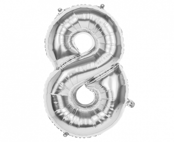 Balon foliowy BO 86 cm, cyfra 8, srebrny 