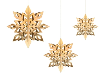 Zawieszki dekoracyjne Śnieżynki, złoty, 15-25cm
