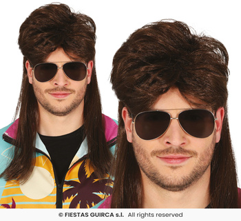 Peruka męska disco brązowa, lata 70-te, 80-te