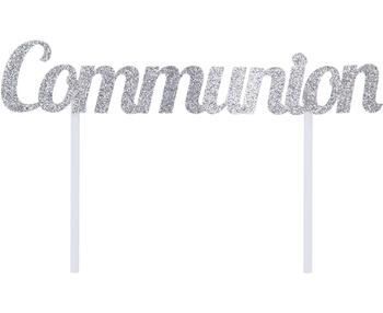 Brokatowa dekoracja na tort Communion, srebrna