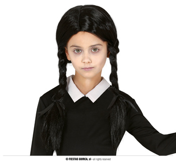 Peruka czarne warkoczyki Gotycka Uczennica, dziecięca