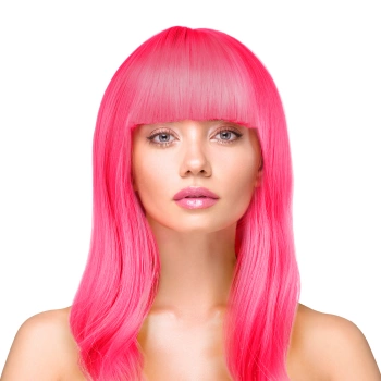 Peruka imprezowa włosy długie proste neonowe różowe