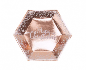 Talerzyki papierowe Merry Christmas, różowo-złote, 27 cm, 8 szt.