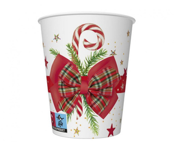 Kubeczki papierowe "Kokardka z laską cukrową", 250ml, 8 szt