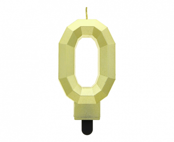Świeczka cyferka 0 - Diament, metalik złoty, 7.6 cm