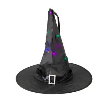 Kapelusz czarownicy z diodami LED czarny 38x35cm