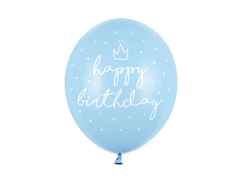 Balony 30cm, happy birthday, P. Baby Blue ( 6 szt) 