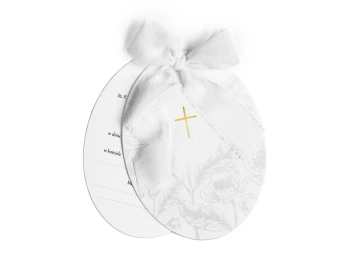 Zaproszenia komunijne Krzyż z gałązkami i kwiatami, białe