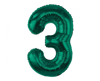 Balon foliowy B&C, cyfra 3, zieleń butelkowa, 85 cm