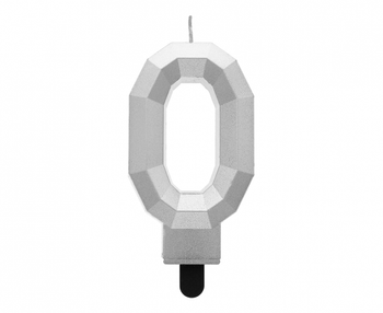 Świeczka cyferka 0 - Diament, metalik srebrny, 7.6 cm