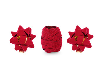 Zestaw welurowych wstążek i rozetek, czerwony, mix