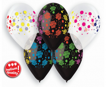 Balony Premium Hel Urodzinowe Groszki, 13 cali/ 5 szt.
