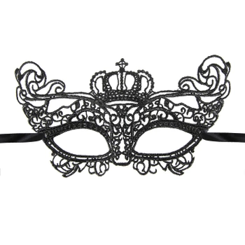 Maska wenecka Korona koronkowa czarna 20x11cm