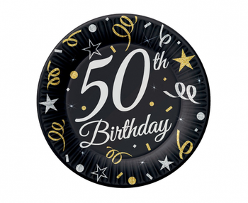 Talerzyki papierowe B&C 50 Birthday, 18 cm/ 8 szt.