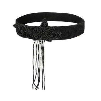 Opaska Lata 20 z piórami czarno-srebrna