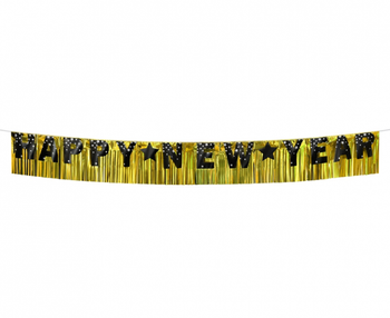 Girlanda papierowa Happy New Year, złote tło, 180x22 cm