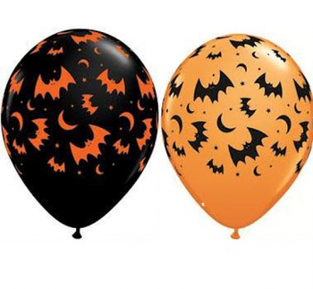 Balon QL 11" z nadr. "Nietoperze", pastel czarny i pomarańczowy 