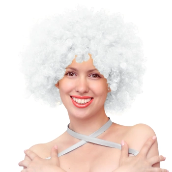 Peruka imprezowa włosy afro białe