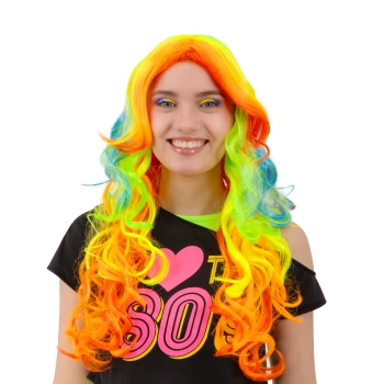 Peruka imprezowa, włosy długie kręcone, kolorowe