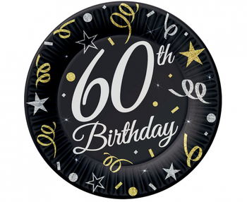 Talerzyki papierowe B&C 60 Birthday, 23 cm/ 6 szt.