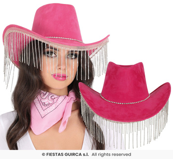 Kapelusz kowbojski różowy zamszowy z koralikami