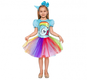 Strój Tęczowy Jednorożec (sukienka, opaska na głowę), rozm. 110/120 cm