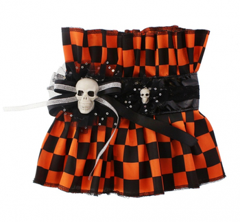 Kołnierz "kryza" z czaszkami (pomarańczowo-czarna szachownica)