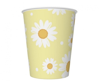 Kubeczki papierowe, żółte, stokrotki, 250 ml, 6 szt.
