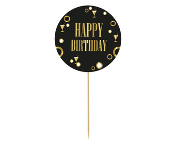 Dekoracja pap. na tort B&G Party - Happy Birthday, okrągła 10 cm