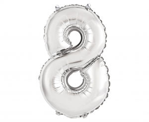 Balon foliowy "Cyfra 8", srebrna, 35 cm