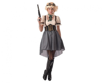 Zestaw dla dorosłych Steampunk (naszyjnik, gogle, sukienka), rozm. L